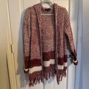 Almost Famous Burgundy and White Knit Cardigan